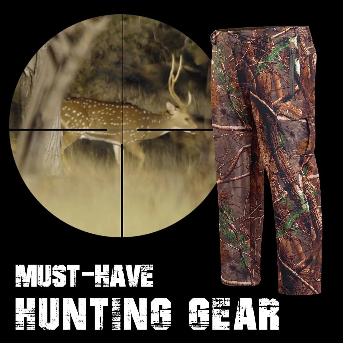 Hunting Pants for Men Camouflage Clothing Gear Windproof Fleece Lined for Winter