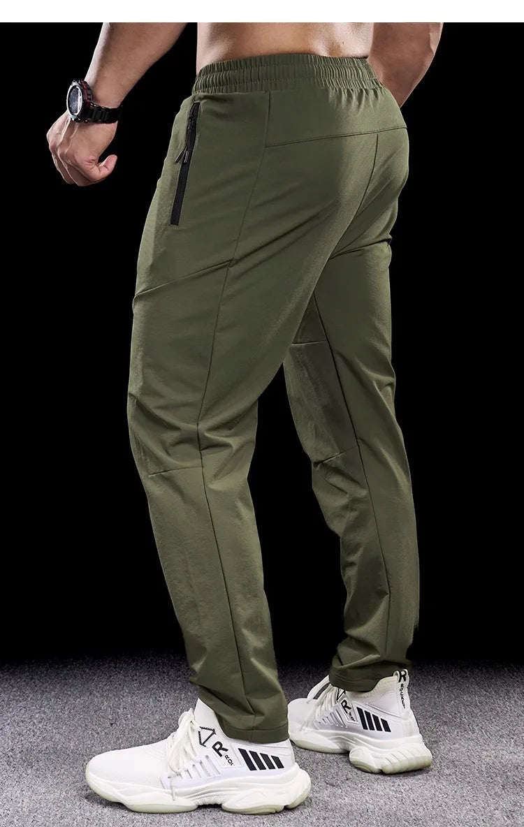 New Autumn Winter Men Quick-drying Sports Casual Trousers Gym Fitness Running Training Clothes Micro-elastic Zipper Pocket Pants