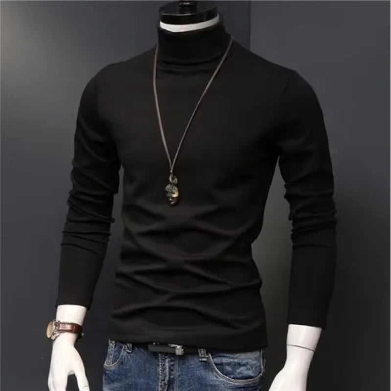 2025 New Men's keep warm Sport Casual High Neck Slim Fit Long Sleeve T-shirt turtleneck for men slim elastic thin pullover
