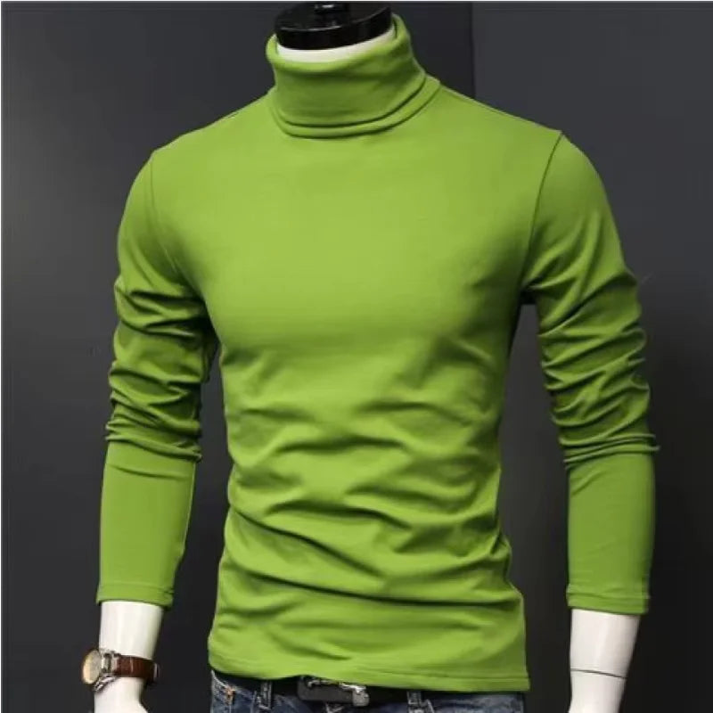 2025 New Men's keep warm Sport Casual High Neck Slim Fit Long Sleeve T-shirt turtleneck for men slim elastic thin pullover