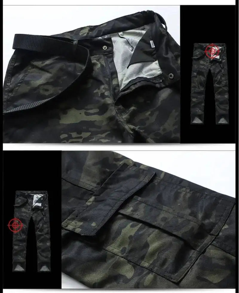 Hunting Wear Resistant Sets Men Spring Autumn Multi Pocket Camo Suits Male Outdoor Training Fishing Cargo Set