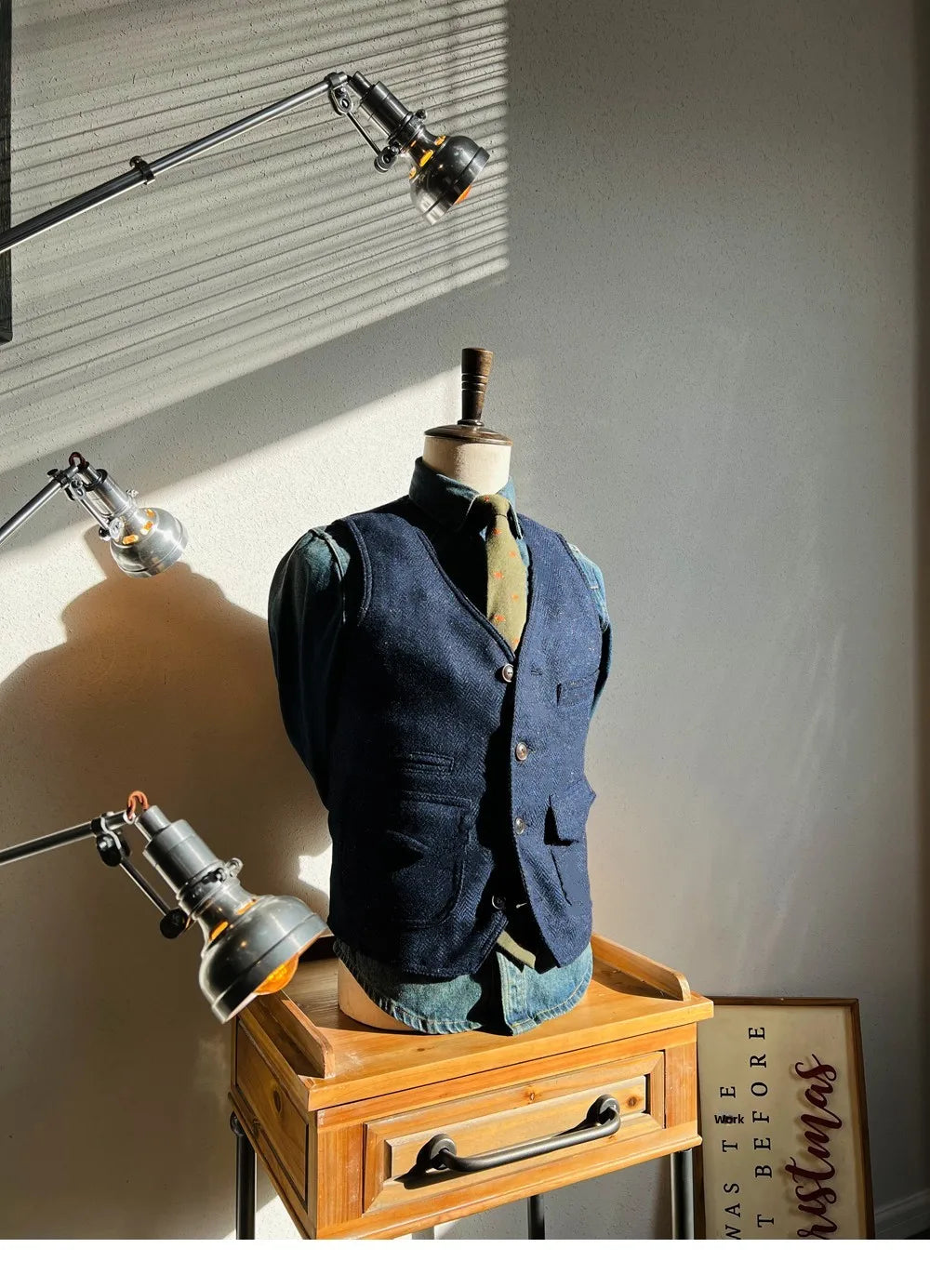 American Retro Heavyweight Tweed Hunting Vest Woolen V-ne Workwear Vest Men's RL Khaki Faion Urban All-Season Slim Fit