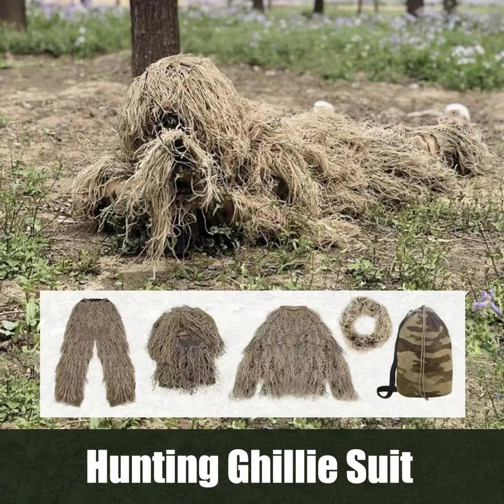 Hunting Ghillie Suit with Jacket Pants Hood Garland Carry Bag 3D Camouflage Hunting Apparel Youth Adults Woodland Clothes