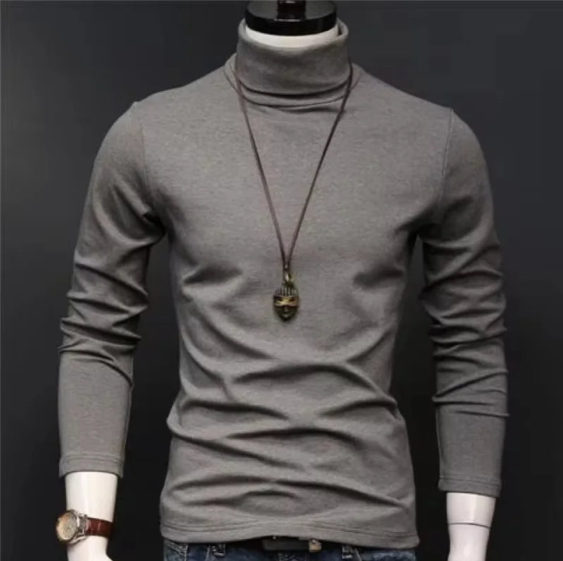 2025 New Men's keep warm Sport Casual High Neck Slim Fit Long Sleeve T-shirt turtleneck for men slim elastic thin pullover