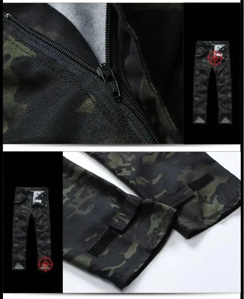 Hunting Wear Resistant Sets Men Spring Autumn Multi Pocket Camo Suits Male Outdoor Training Fishing Cargo Set