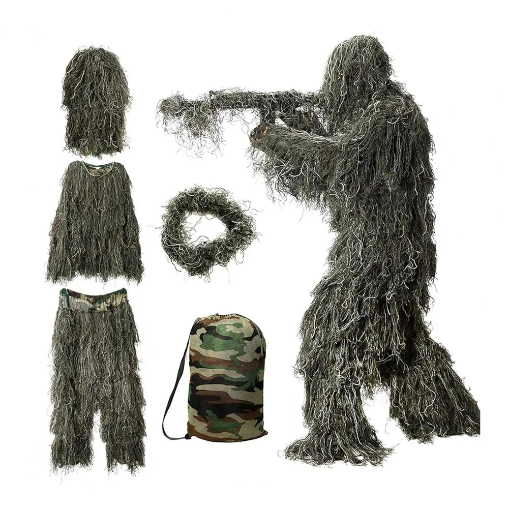Hunting Ghillie Suit with Jacket Pants Hood Garland Carry Bag 3D Camouflage Hunting Apparel Youth Adults Woodland Clothes