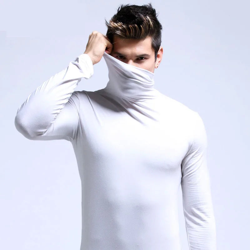 2025 New Men's keep warm Sport Casual High Neck Slim Fit Long Sleeve T-shirt turtleneck for men slim elastic thin pullover