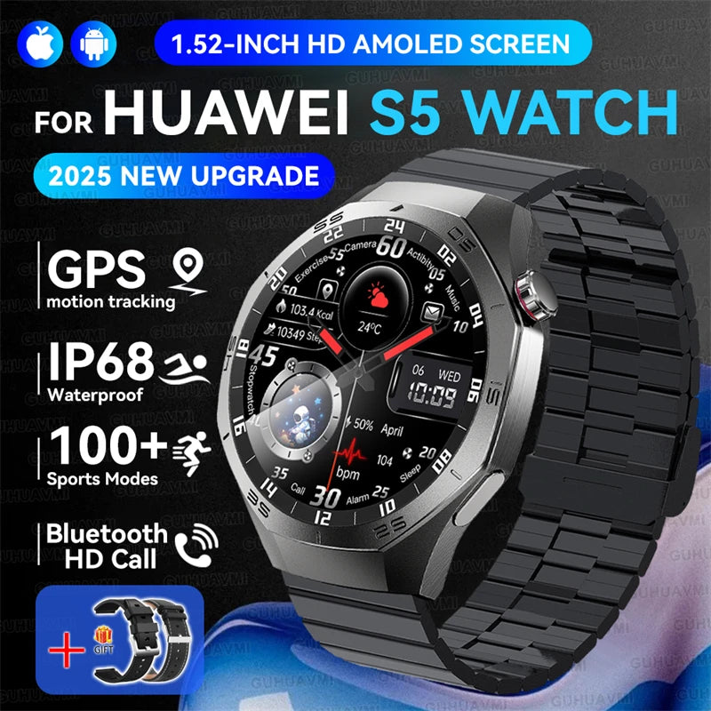 2025 New GUHUAVMI GT5 Pro Smart Watch Men HD AMOLED Screen GPS Motion trajectory HeartRate Bluetooth Call 1.52" SmartWatch IP68