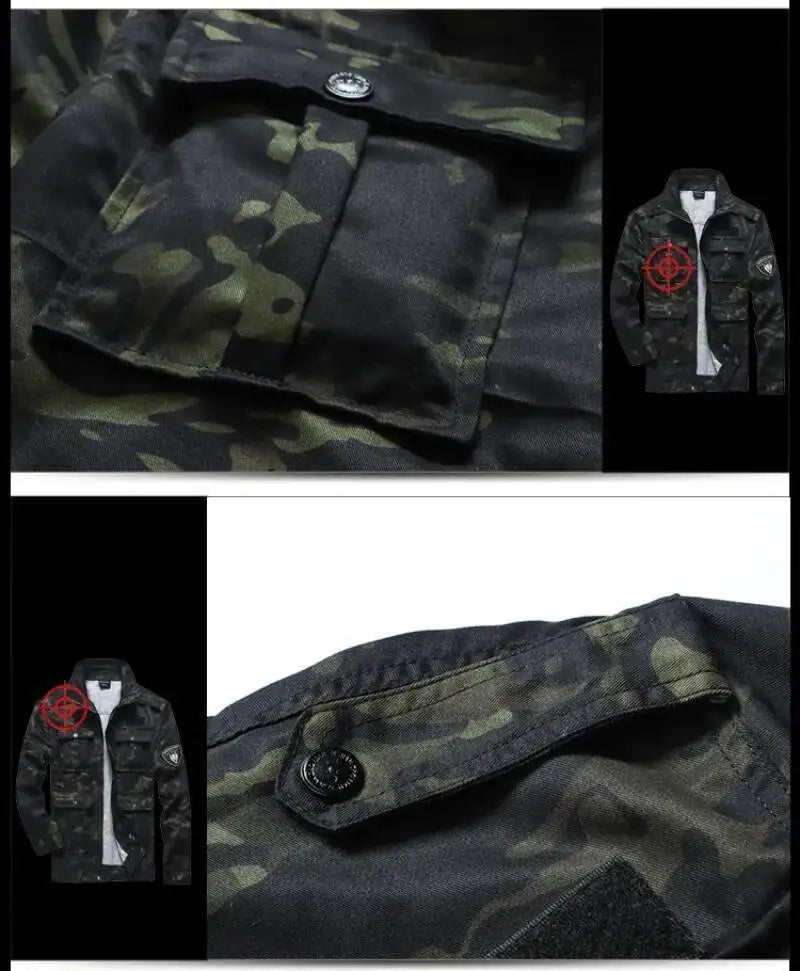 Hunting Wear Resistant Sets Men Spring Autumn Multi Pocket Camo Suits Male Outdoor Training Fishing Cargo Set