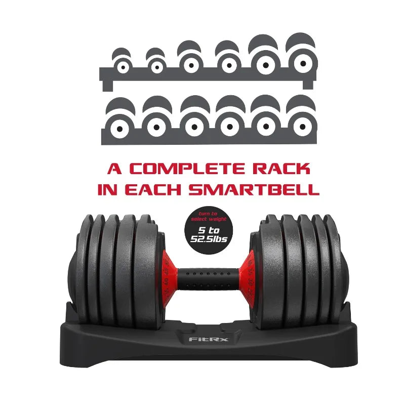 FitRx Adjustable Dumbbells, 52.5lb SmartBell Dumbbell Set with Quick-Select Weights for Home Gym 7 Sister Stars LLC