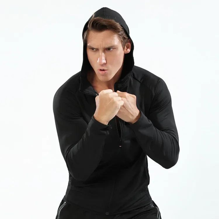 New Winter Autumn Hoodies Sport Shirt Men Hat Zipper Running Jackets Fitness Gym Sports Clothing Sport Top Men's Sportswear 2022
