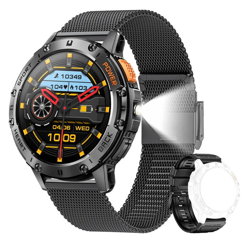 For Android ios New AMOLED Smart Watch Men with Flashlight Sports Waterproof Fitness Tracker Bluetooth Call Smartwatch Man+Box