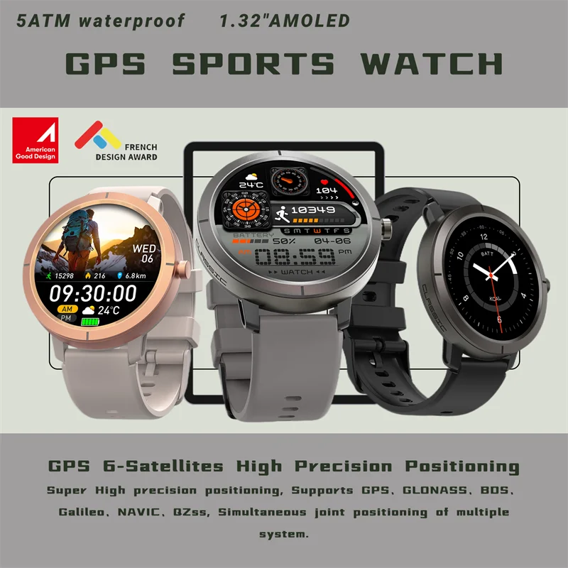 2025 New GPS Sports Smart Watch 1.32 inch AMOLED 5ATM Waterproof Outdoor Watch 360mAh Battery call Smarwatch For Men And Women