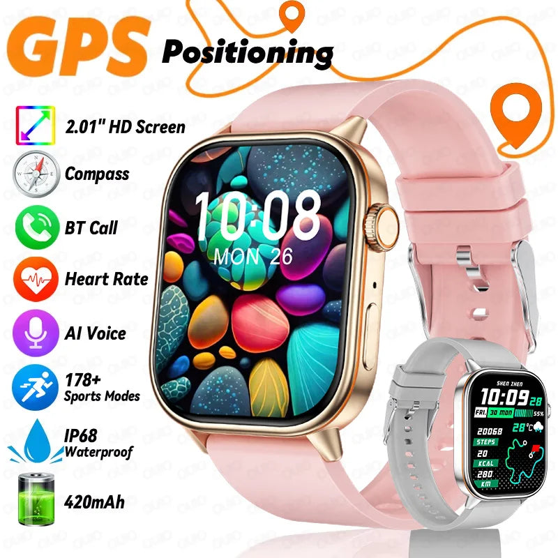 2025 New Built-in GPS Outdoor Smart Watch 2.01''HD Screen178+sports  Health Monitoring Bluetooth Call lP68 Waterproof Smartwatch
