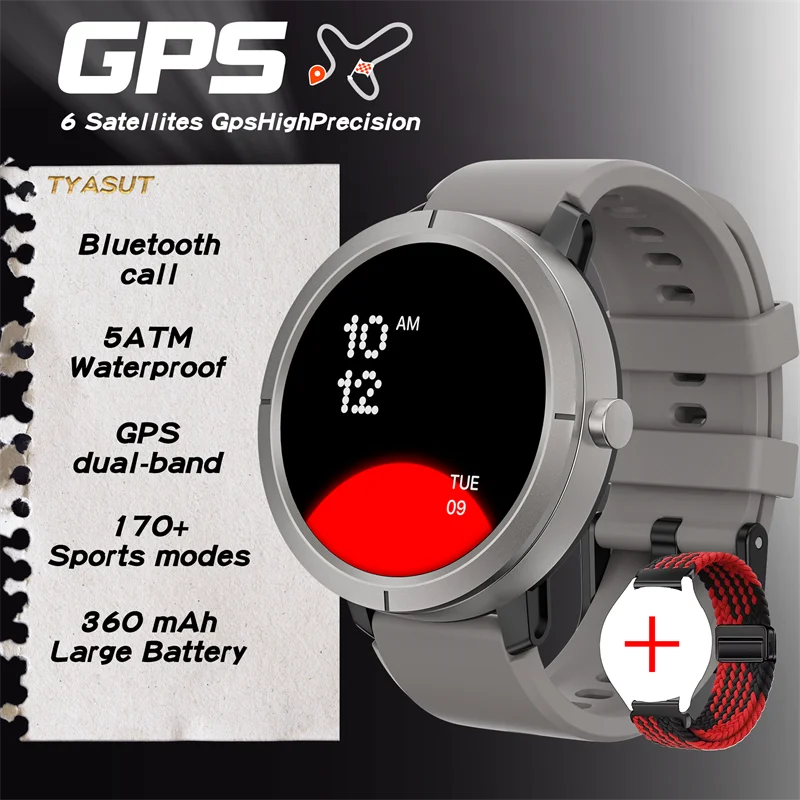 2025 New GPS Sports Smart Watch 1.32 inch AMOLED 5ATM Waterproof Outdoor Watch 360mAh Battery call Smarwatch For Men And Women