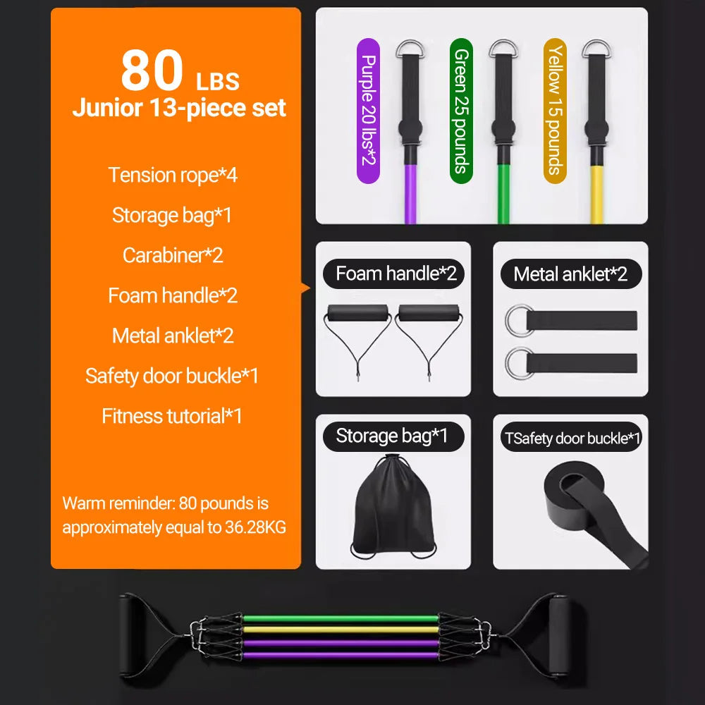 10-14pcs/Set Pull Rope Bodybuilding Resistance Bands Set Multi-function Tensioner Suit Muscle Training Belt Elastic Bands 7 Sister Stars LLC