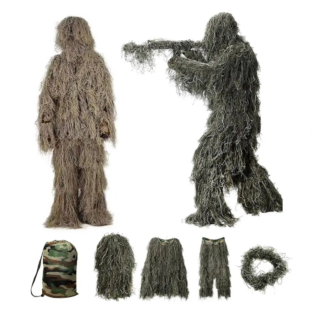 Hunting Ghillie Suit with Jacket Pants Hood Garland Carry Bag 3D Camouflage Hunting Apparel Youth Adults Woodland Clothes