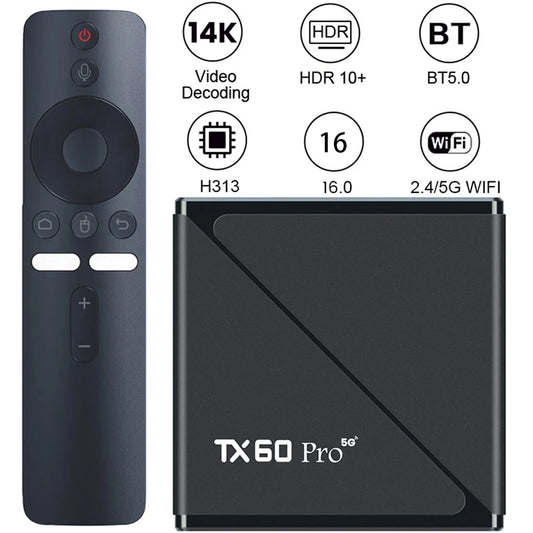 Android 16.0 TV Box TX60 PRO 16+256GB 4K HDR10+ Allwinner H313 WiFi 6 BT 5.0 Voice Remote high quality Home Theater Media Player