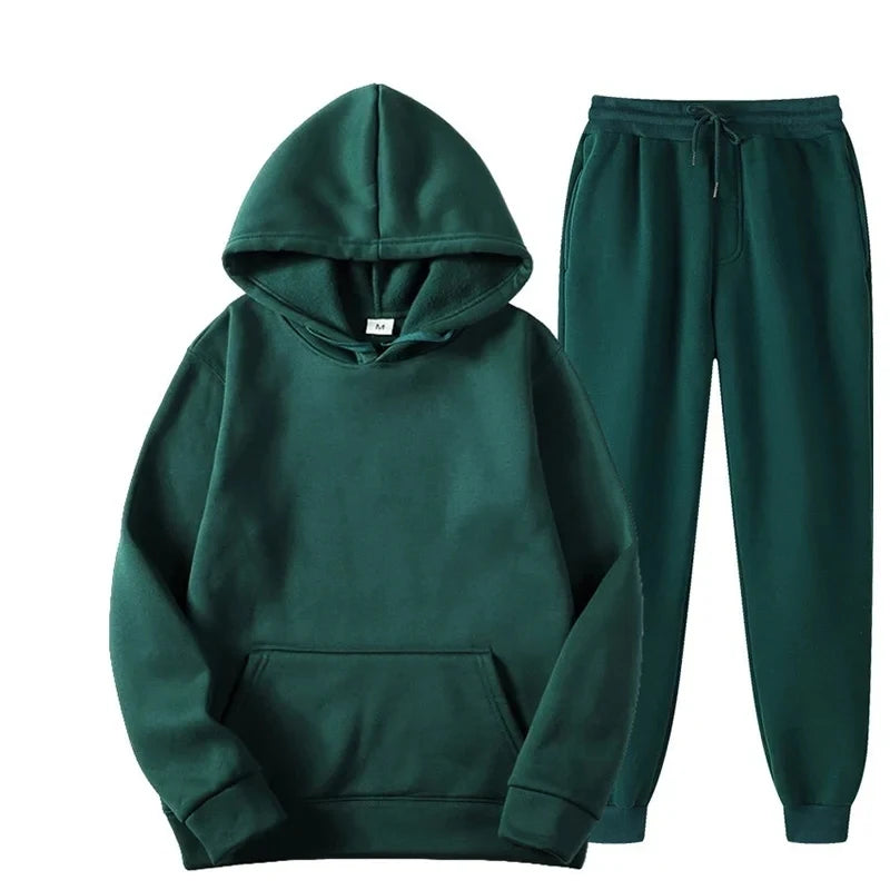 Men's Autumn and Winter New Solid Color Hoodie+pants Two-piece Set Fashionable Casual Sports Set Size S-3XL Tracksuit