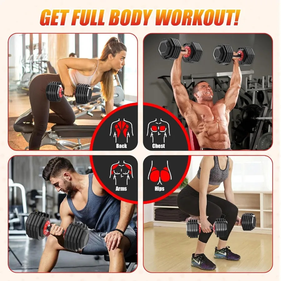 Adjustable Dumbbells Set with AntiSlip Handle and Dual Safety Locking System for Full Body Workout: Versatile 25 52.5 55 LBS We