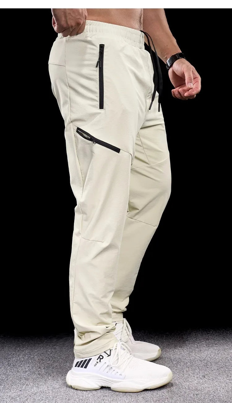 New Autumn Winter Men Quick-drying Sports Casual Trousers Gym Fitness Running Training Clothes Micro-elastic Zipper Pocket Pants