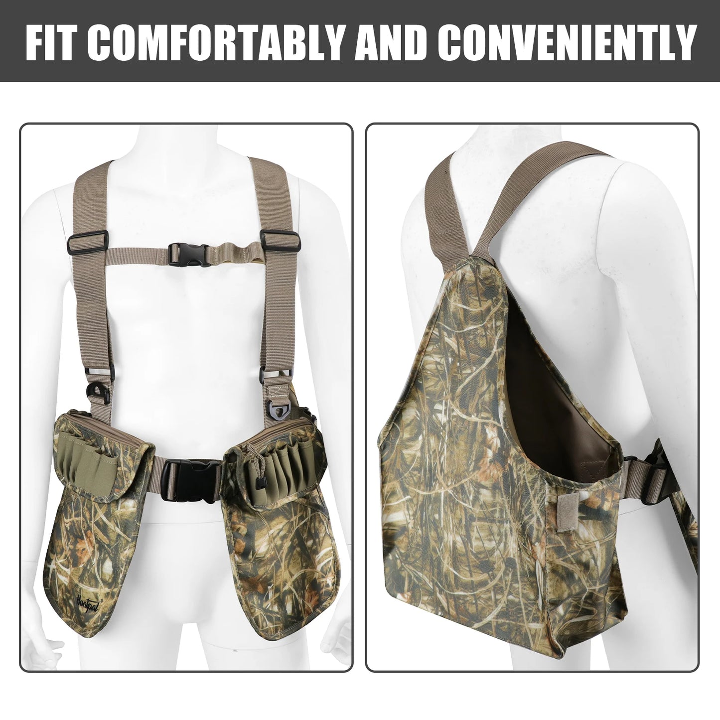 Hunting Vest Camouflage Upland Waterfowl Vest Meadow Lightweight with Hunting Game Duck Pouch and Pockets for Hunting Fishing