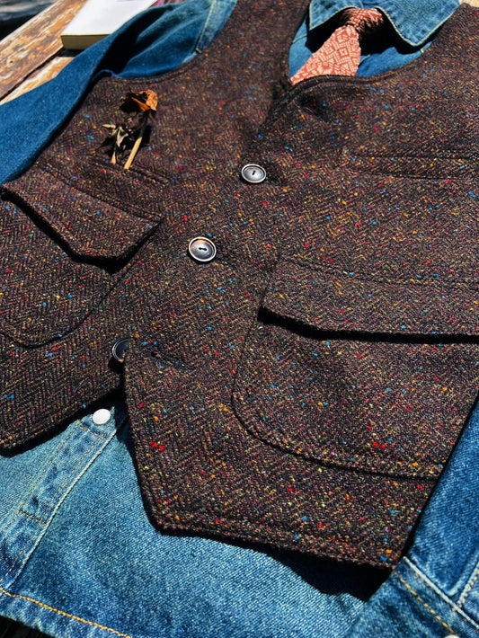 American Retro Heavyweight Tweed Hunting Vest Woolen V-ne Workwear Vest Men's RL Khaki Faion Urban All-Season Slim Fit