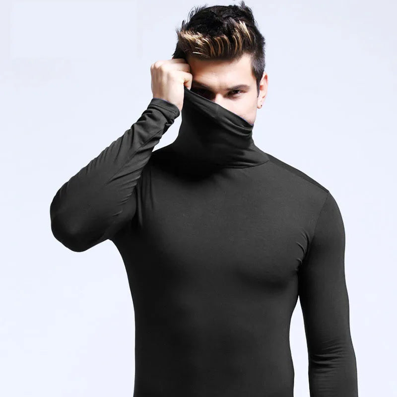2023 new Men's High Neck Slim Fit Long Sleeve T-shirt turtleneck for men slim elastic thin pullover