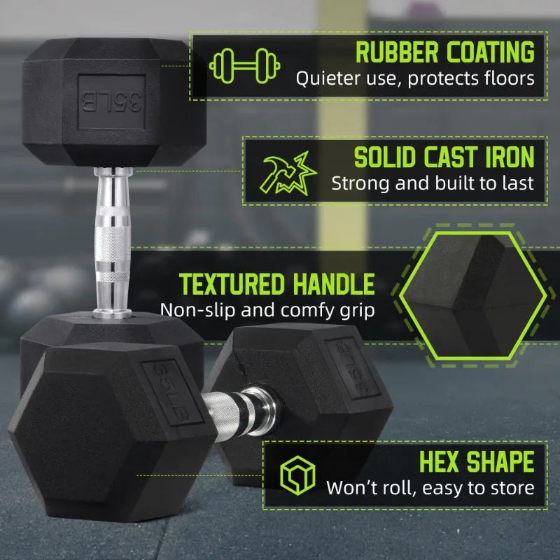 BalanceFrom Rubber Encased Hex Dumbbell, Anti-Roll, Black, 35 lb, Assembled Product Weight, Single 7 Sister Stars LLC