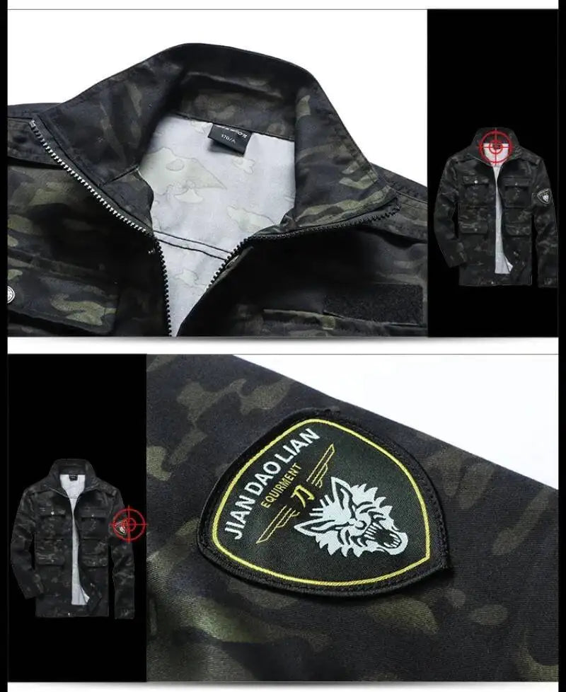 Hunting Wear Resistant Sets Men Spring Autumn Multi Pocket Camo Suits Male Outdoor Training Fishing Cargo Set