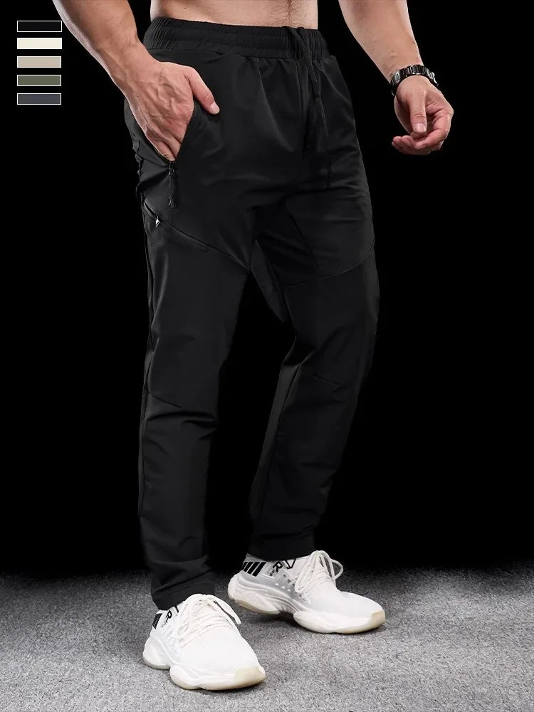 New Autumn Winter Men Quick-drying Sports Casual Trousers Gym Fitness Running Training Clothes Micro-elastic Zipper Pocket Pants