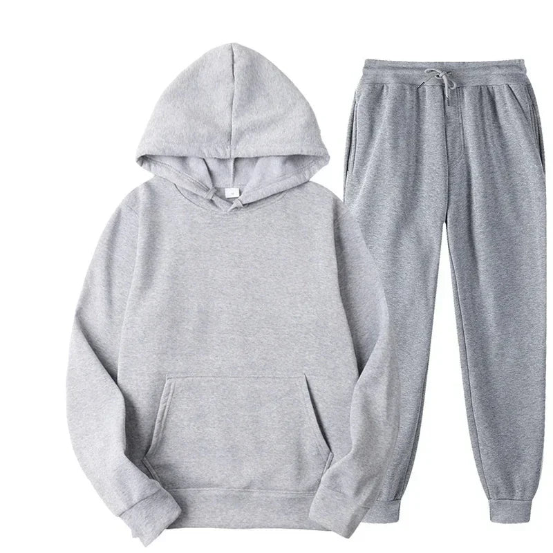 Men's Autumn and Winter New Solid Color Hoodie+pants Two-piece Set Fashionable Casual Sports Set Size S-3XL Tracksuit