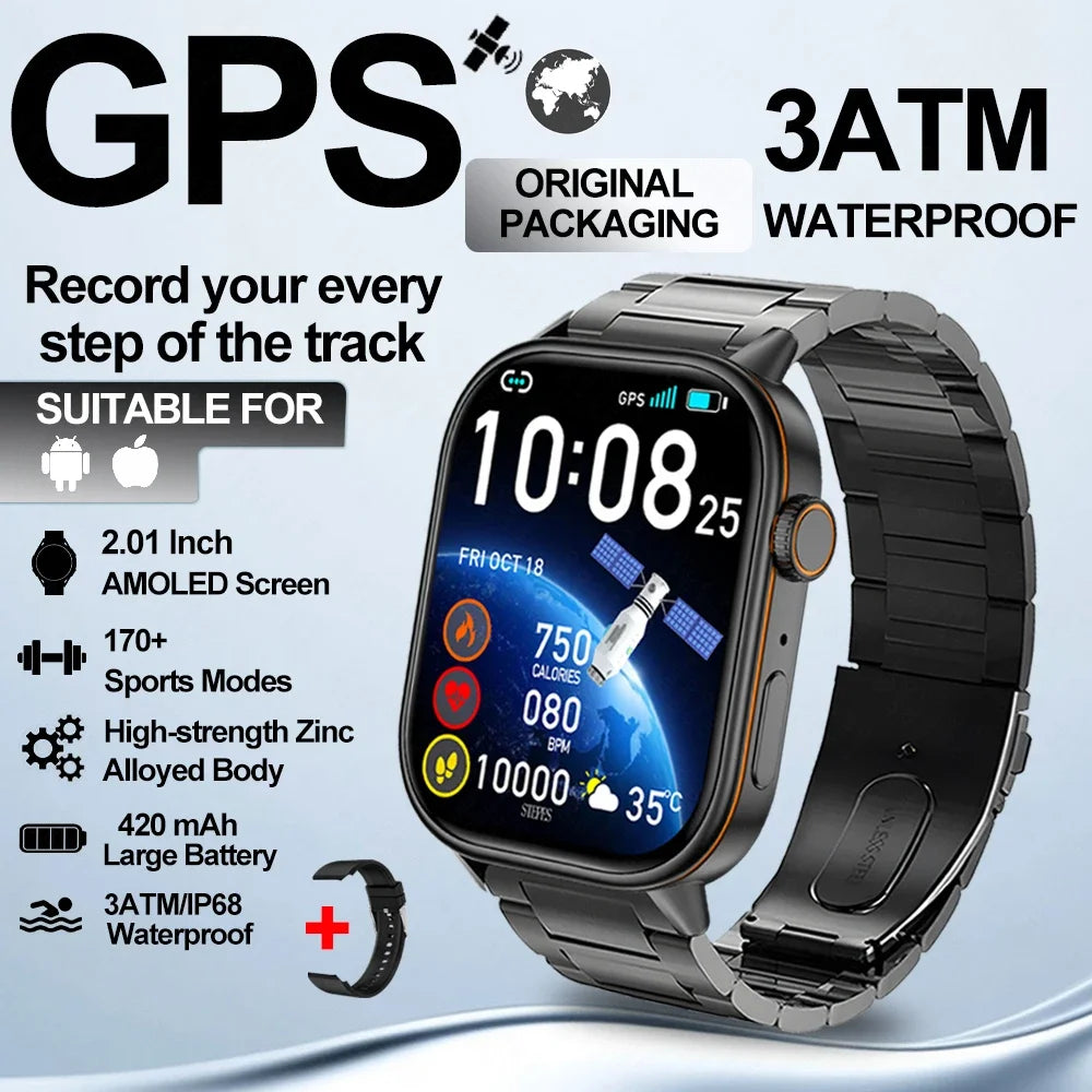 2025 New Built-in GPS Outdoor Smart Watch 2.01''HD Screen178+sports  Health Monitoring Bluetooth Call lP68 Waterproof Smartwatch