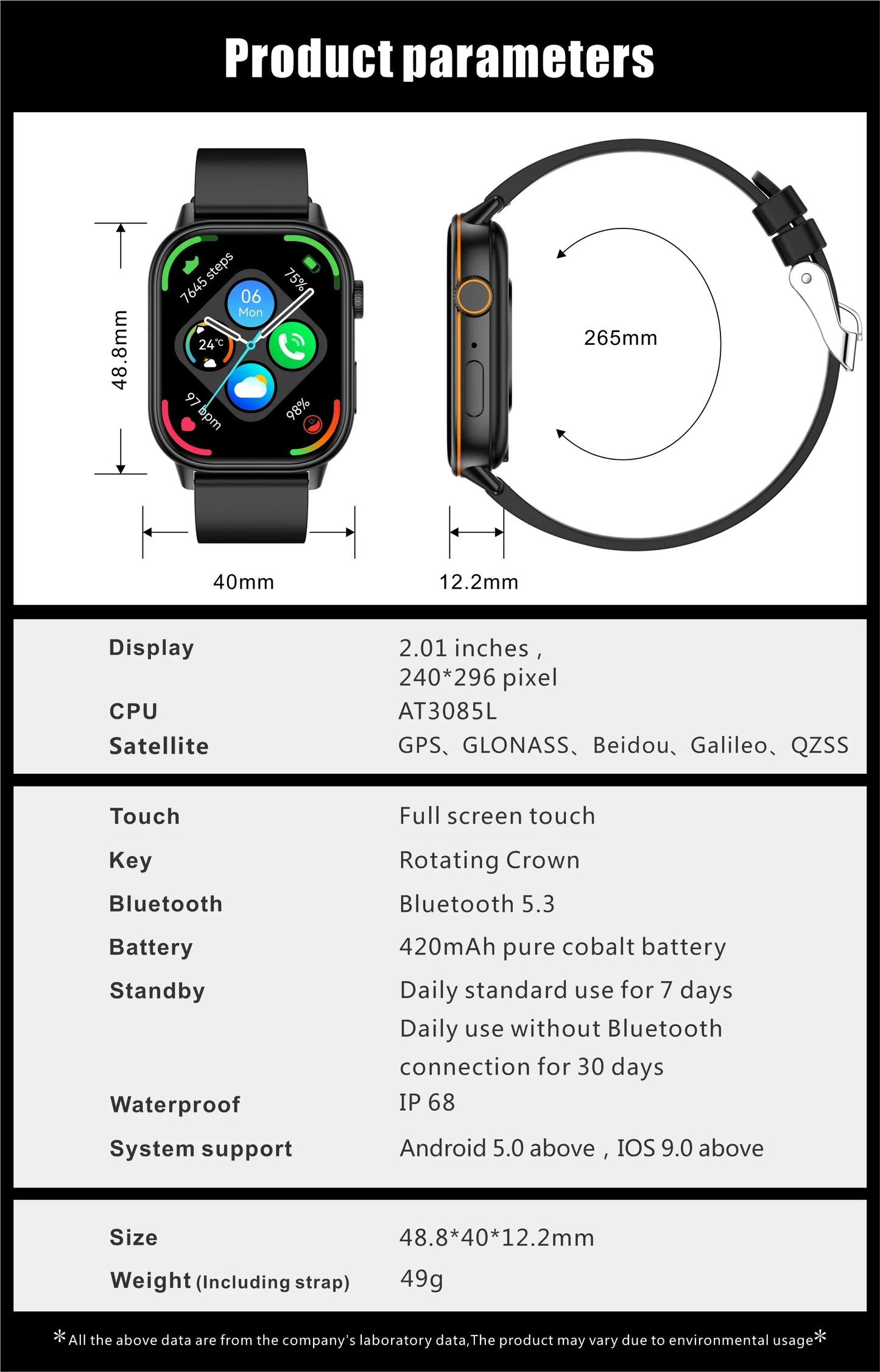 2025 New Built-in GPS Outdoor Smart Watch 2.01''HD Screen178+sports  Health Monitoring Bluetooth Call lP68 Waterproof Smartwatch