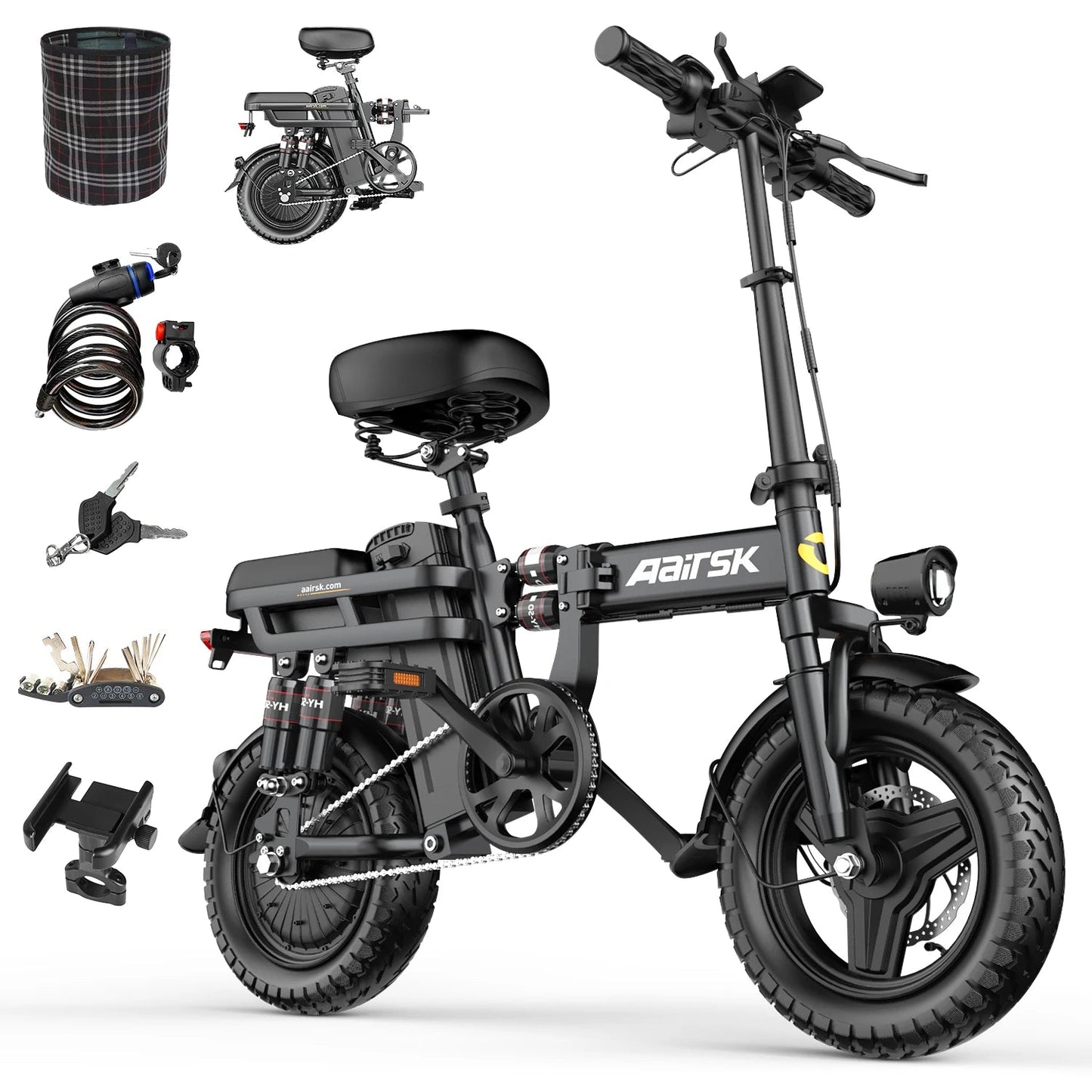 14 Inch Dual Suspension Electric Bicycle 500W Folding Ebike With 48V 15Ah Lithium Battery City Electric Bike 7 Sister Stars LLC