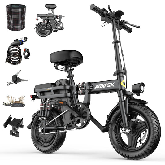 14 Inch Dual Suspension Electric Bicycle 500W Folding Ebike With 48V 15Ah Lithium Battery City Electric Bike 7 Sister Stars LLC