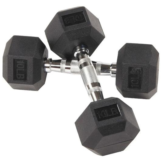 10lb Rubber Encased Hex Dumbbell Pair Black, Non-Roll Design for Home Gym, Strength Training & Weightlifting