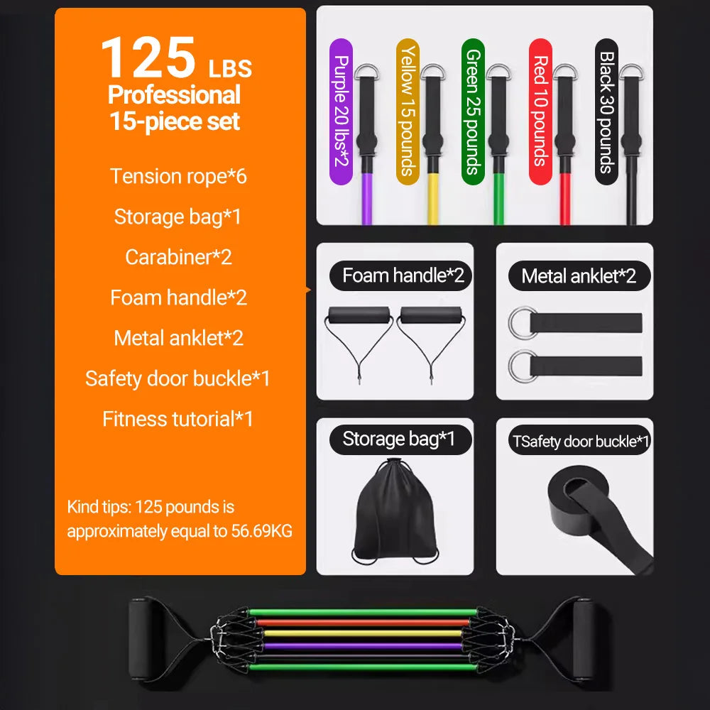 10-14pcs/Set Pull Rope Bodybuilding Resistance Bands Set Multi-function Tensioner Suit Muscle Training Belt Elastic Bands 7 Sister Stars LLC