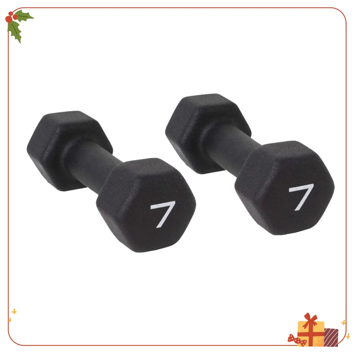 7lb Black Neoprene Dumbbell Pair, Non-Slip Grip Hand Weights for Womens Fitness, Home Gym & Strength Training