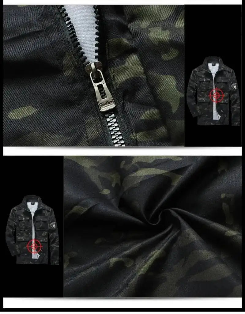 Hunting Wear Resistant Sets Men Spring Autumn Multi Pocket Camo Suits Male Outdoor Training Fishing Cargo Set