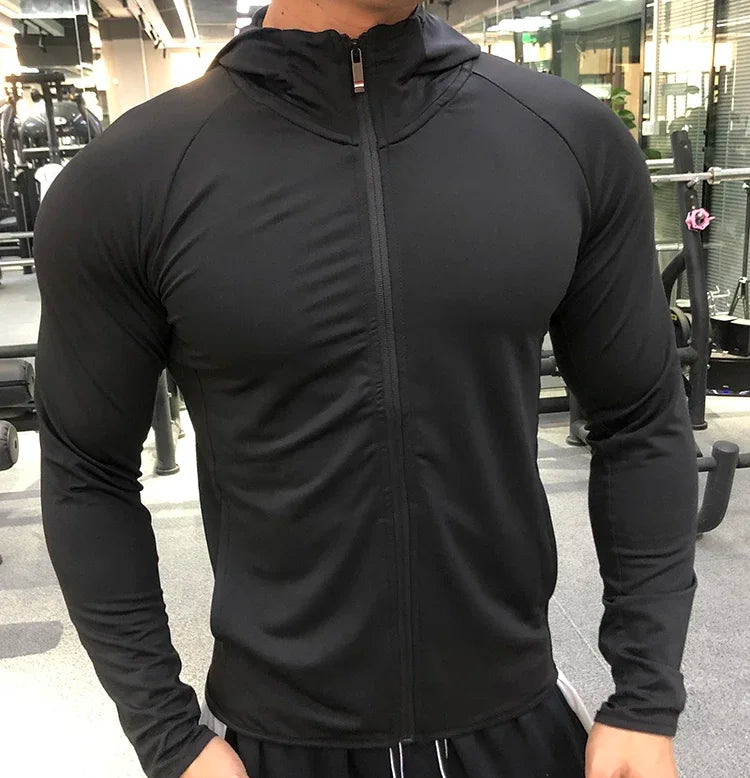 New Winter Autumn Hoodies Sport Shirt Men Hat Zipper Running Jackets Fitness Gym Sports Clothing Sport Top Men's Sportswear 2022