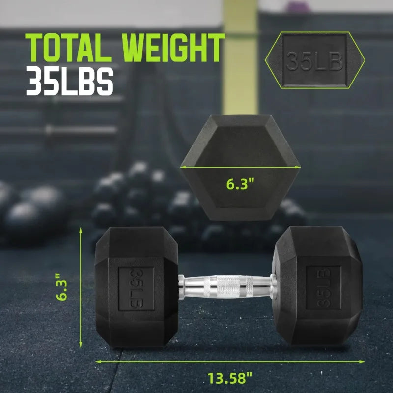 BalanceFrom Rubber Encased Hex Dumbbell, Anti-Roll, Black, 35 lb, Assembled Product Weight, Single 7 Sister Stars LLC