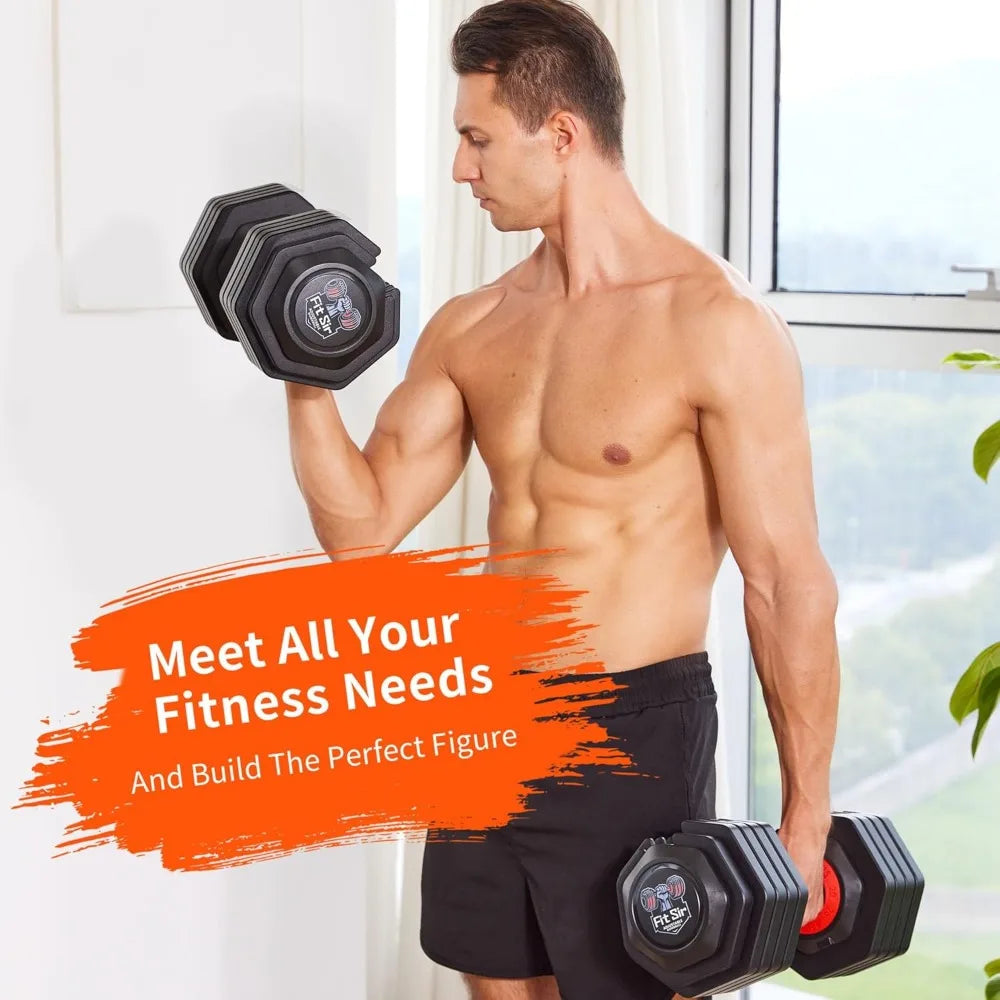 All-in-One 25/55/90 lbs Adjustable Dumbbells, 10-in-1 Free Weights with Non-Slip Grip Handles for Men and Women