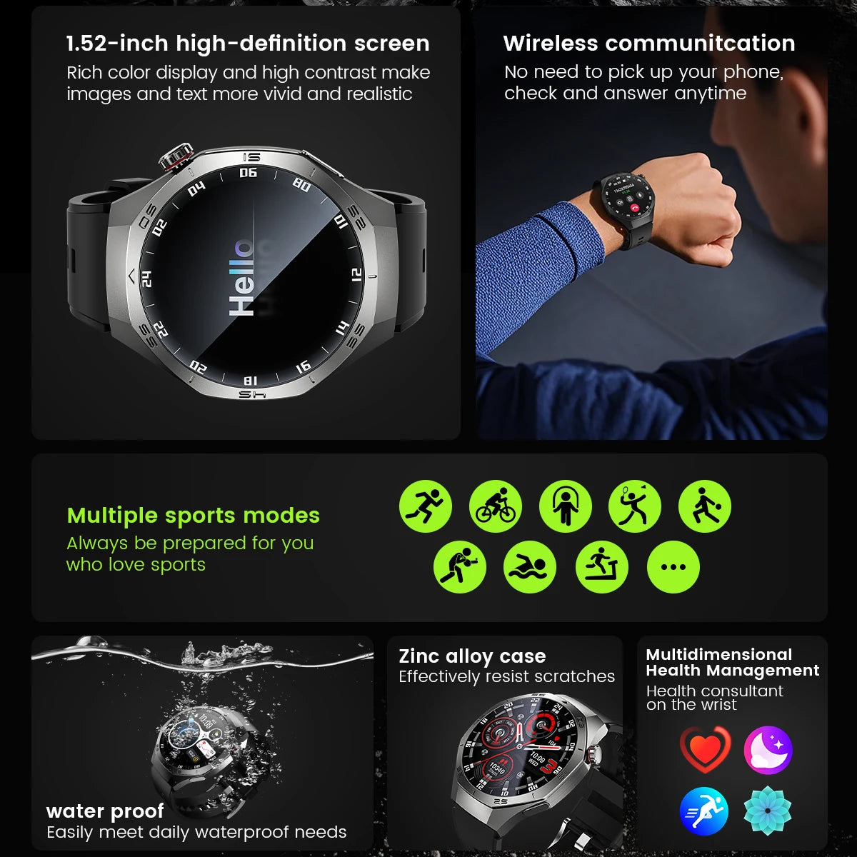 2025 New GUHUAVMI GT5 Pro Smart Watch Men HD AMOLED Screen GPS Motion trajectory HeartRate Bluetooth Call 1.52" SmartWatch IP68