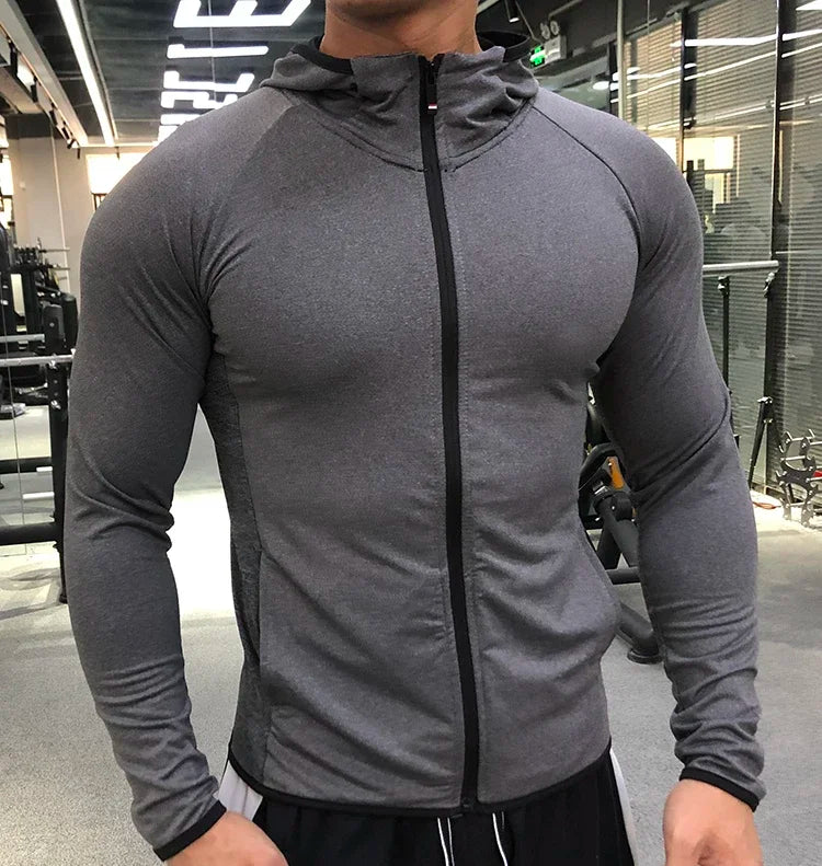 New Winter Autumn Hoodies Sport Shirt Men Hat Zipper Running Jackets Fitness Gym Sports Clothing Sport Top Men's Sportswear 2022