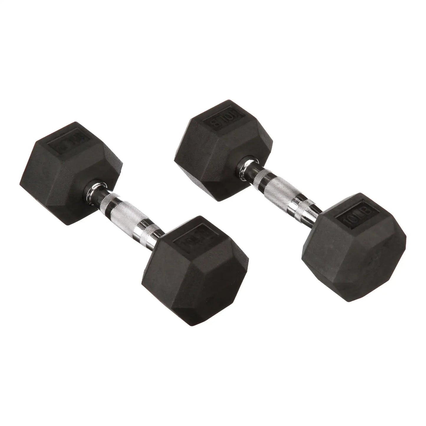 10lb Rubber Encased Hex Dumbbell Pair Black, Non-Roll Design for Home Gym, Strength Training & Weightlifting