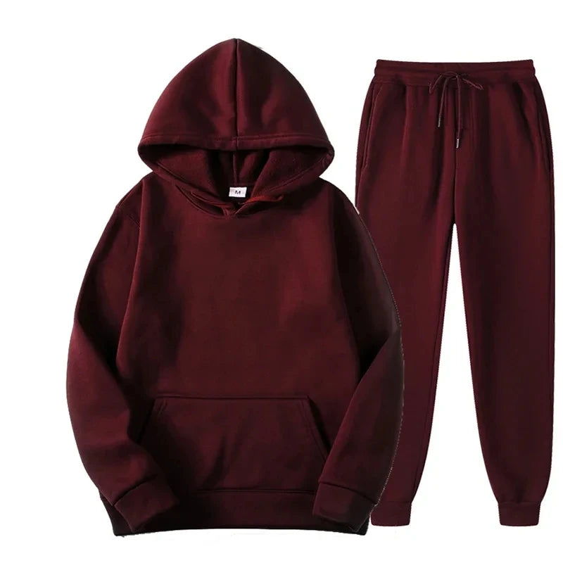 Men's Autumn and Winter New Solid Color Hoodie+pants Two-piece Set Fashionable Casual Sports Set Size S-3XL Tracksuit