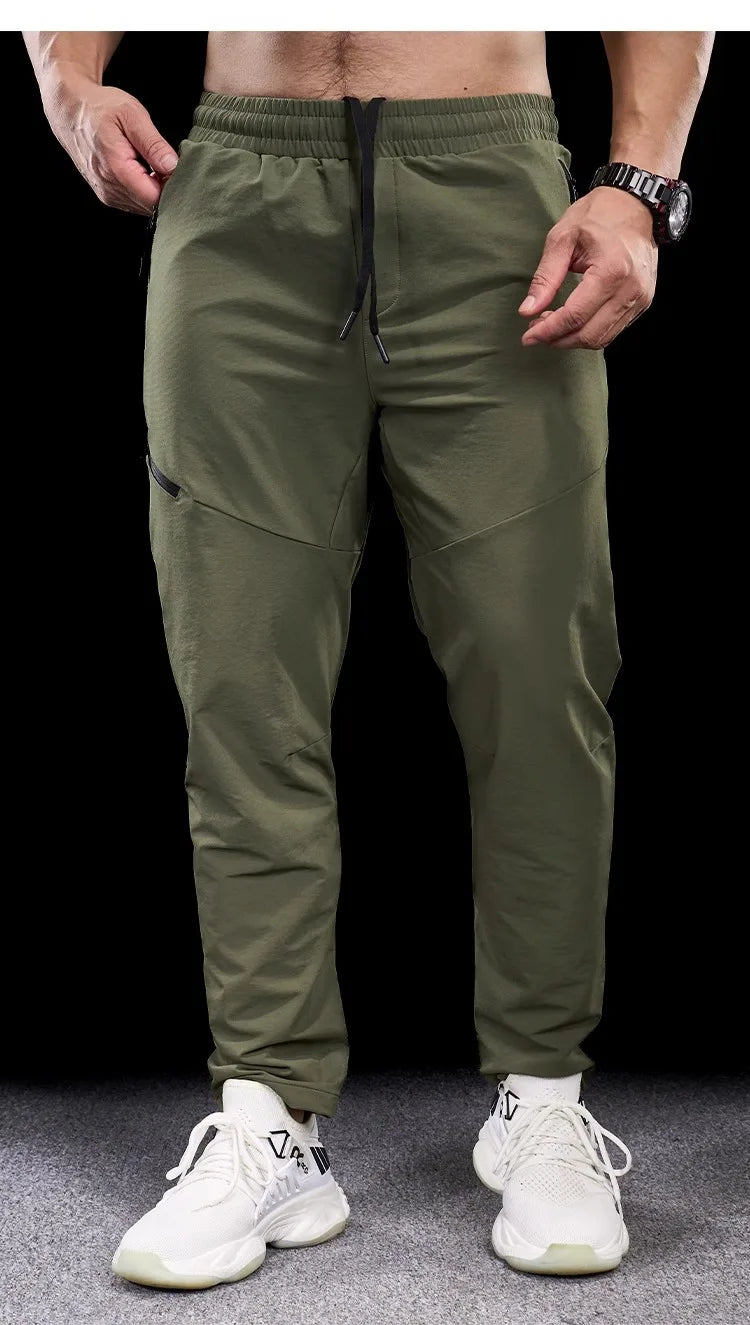 New Autumn Winter Men Quick-drying Sports Casual Trousers Gym Fitness Running Training Clothes Micro-elastic Zipper Pocket Pants
