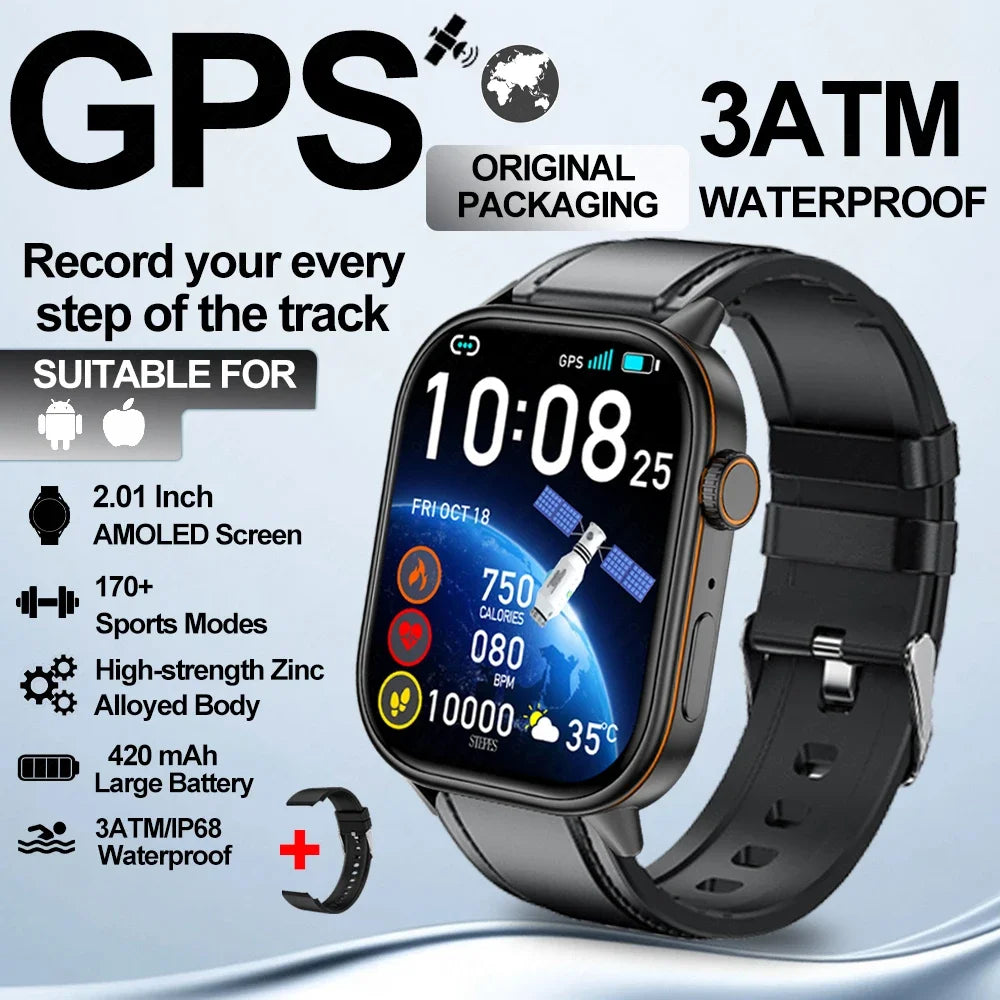2025 New Built-in GPS Outdoor Smart Watch 2.01''HD Screen178+sports  Health Monitoring Bluetooth Call lP68 Waterproof Smartwatch