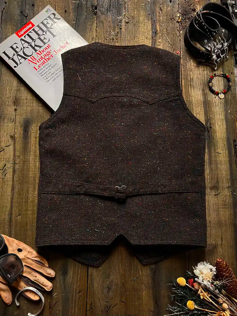 American Retro Heavyweight Tweed Hunting Vest Woolen V-ne Workwear Vest Men's RL Khaki Faion Urban All-Season Slim Fit
